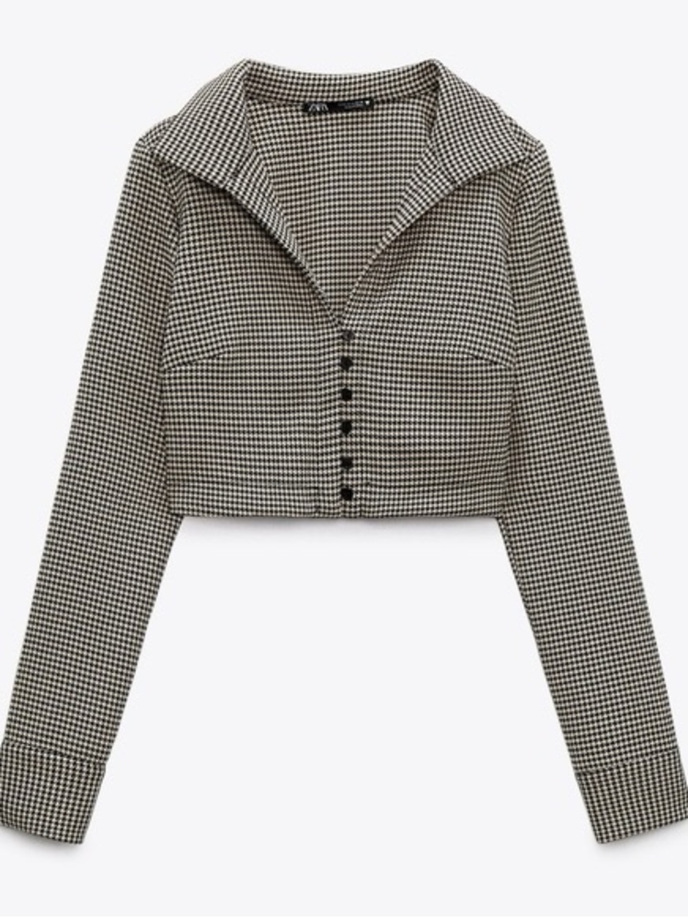 Zara Cropped Houndstooth Blazer Top Size Small Button Front Black & Cream